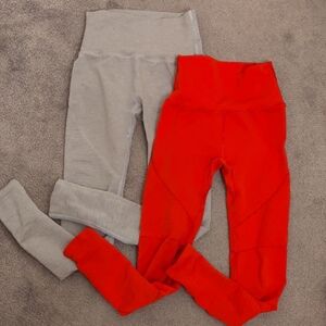 2 Pairs Of Alphalete Leggings: Red & Lavender Gray Women's Leggings